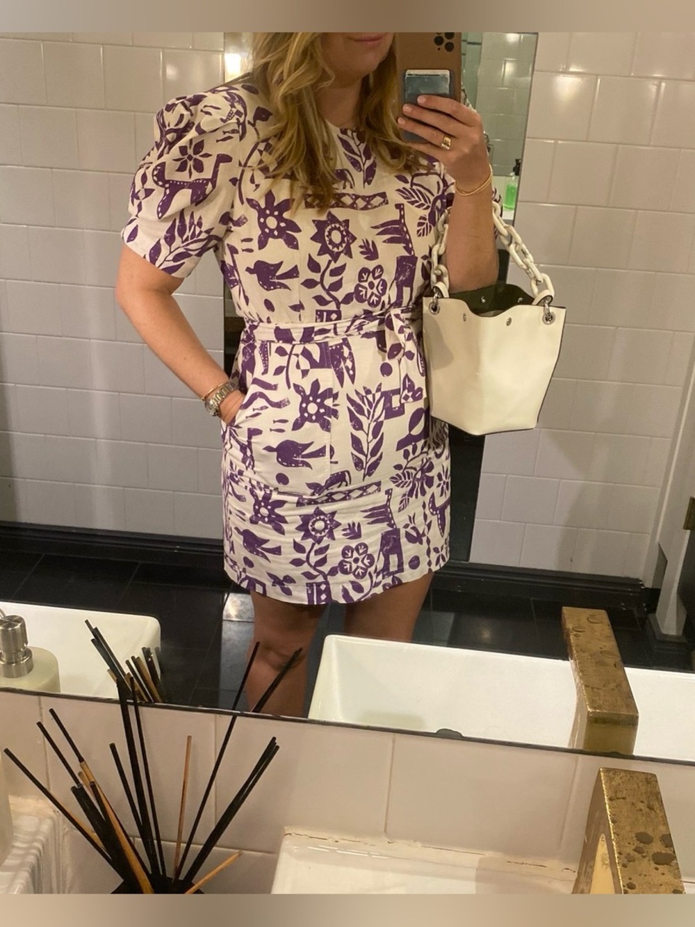 Purple Printed Puff-Sleeve Wrap Dress - Claudie Pierlot - fits like an 8